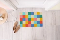 Fisura Paillasson Rectangulaire A Carreaux Multicolores