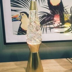 Fisura Lava Lamp Bullet UK Plug Multicolour Glitter and Mat Gold Base