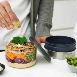 Black + Blum Lunch Bowl Glass With Leak Proof Case Set In Almond Orange 750 Ml