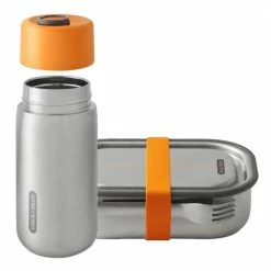 Black + Blum Lunch Box Travel Cup Set In Stainless Steel With Silicone Strap Orange
