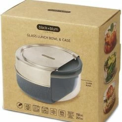 Black + Blum Lunch Bowl Glass With Leak Proof Case Set In Slate Grey 750 Ml