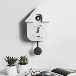 Fisura Cuckoo Wall Clock White Black Pendulum