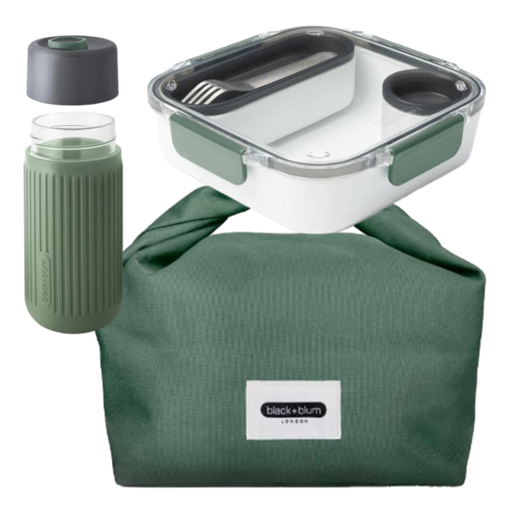 Black + Blum Lunch Bag Set With Olive Glass Travel Cup Original Lunch Box 2 Black + Blum Lunch Bag Set With Olive Glass Travel Cup Original Lunch Box