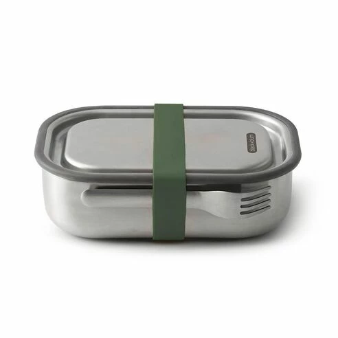 Black + Blum Lunch Box In Stainless Steel With Silicone Strap Large 1 0 L 34 Fl Oz Olive 1 Black + Blum Lunch Box In Stainless Steel With Silicone Strap Large 1 0 L 34 Fl Oz Olive