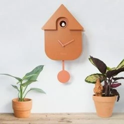 Fisura Cuckoo Wall Clock Terracotta Orange Pendulum