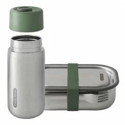 Black + Blum Lunch Box Travel Cup Set In Stainless Steel With Silicone Strap Olive