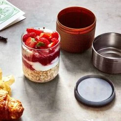 Black + Blum Lunch Bowl Glass Large With Leak Proof Case Set In Almond Orange 450 Ml