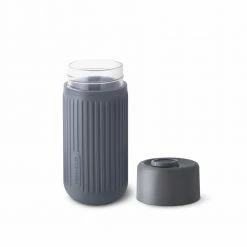 Black + Blum Travel Cup In Tough Borosilicate Glass With Silicone Cover 340 Ml 12 Fl Oz Grey Slate