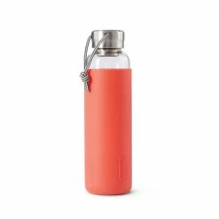 Black + Blum Water Bottle In Tough Borosilicate Glass With Silicone Cover Coral