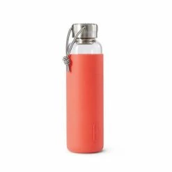 Black + Blum Water Bottle In Tough Borosilicate Glass With Silicone Cover Coral