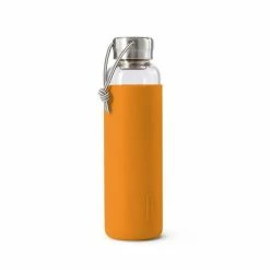 Black + Blum Water Bottle In Tough Borosilicate Glass With Silicone Cover Orange