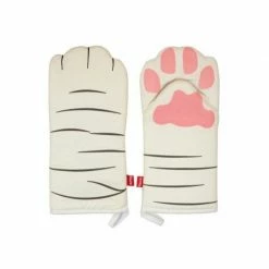 Fisura Cat Paws Oven Mitts Gloves White Black Stripes Cotton