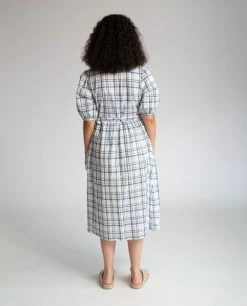 Trixie Organic Cotton & Linen Dress In Navy & White Check