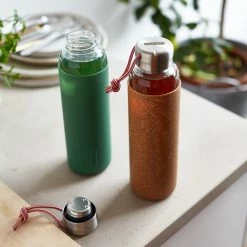 Black + Blum Water Bottle In Tough Borosilicate Glass With Silicone Cover Ocean