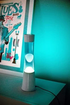Fisura Lava lamp with white base and blue liquid