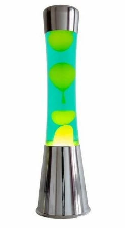 Fisura Lava Lamp With Chrome Base, Yellow Liquid and Green Lava