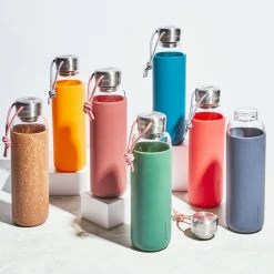 Black + Blum Water Bottle In Tough Borosilicate Glass With Silicone Cover Orange