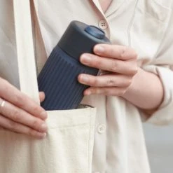 Black + Blum Travel Cup In Tough Borosilicate Glass With Silicone Cover 340 Ml 12 Fl Oz Grey Slate