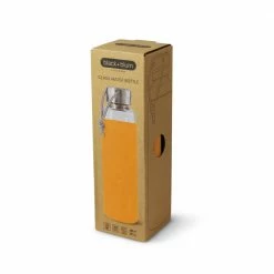 Black + Blum Water Bottle In Tough Borosilicate Glass With Silicone Cover Orange