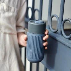 Black + Blum Travel Cup In Tough Borosilicate Glass With Silicone Cover 340 Ml 12 Fl Oz Grey Coral