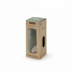 Black + Blum Travel Cup In Tough Borosilicate Glass With Silicone Cover 340 Ml 12 Fl Oz Grey Olive