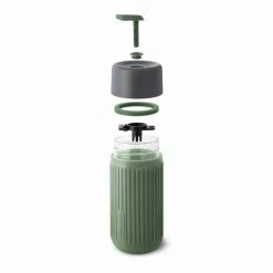 Black + Blum Travel Cup In Tough Borosilicate Glass With Silicone Cover 340 Ml 12 Fl Oz Grey Olive