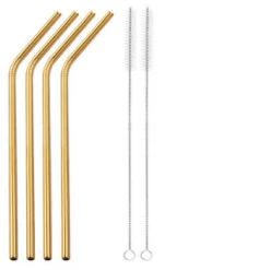 Fisura Reusable Stainless Steel Straws and Brush "Gold"
